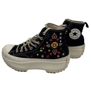 Converse Run Star Hike Platform Floral Embroidery Women 9 Black High Top Sneaker